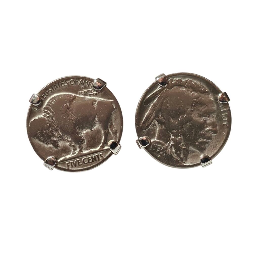 Vintage Swank Buffalo Nickel Coin Cufflinks Silver Tone Men's Accessory